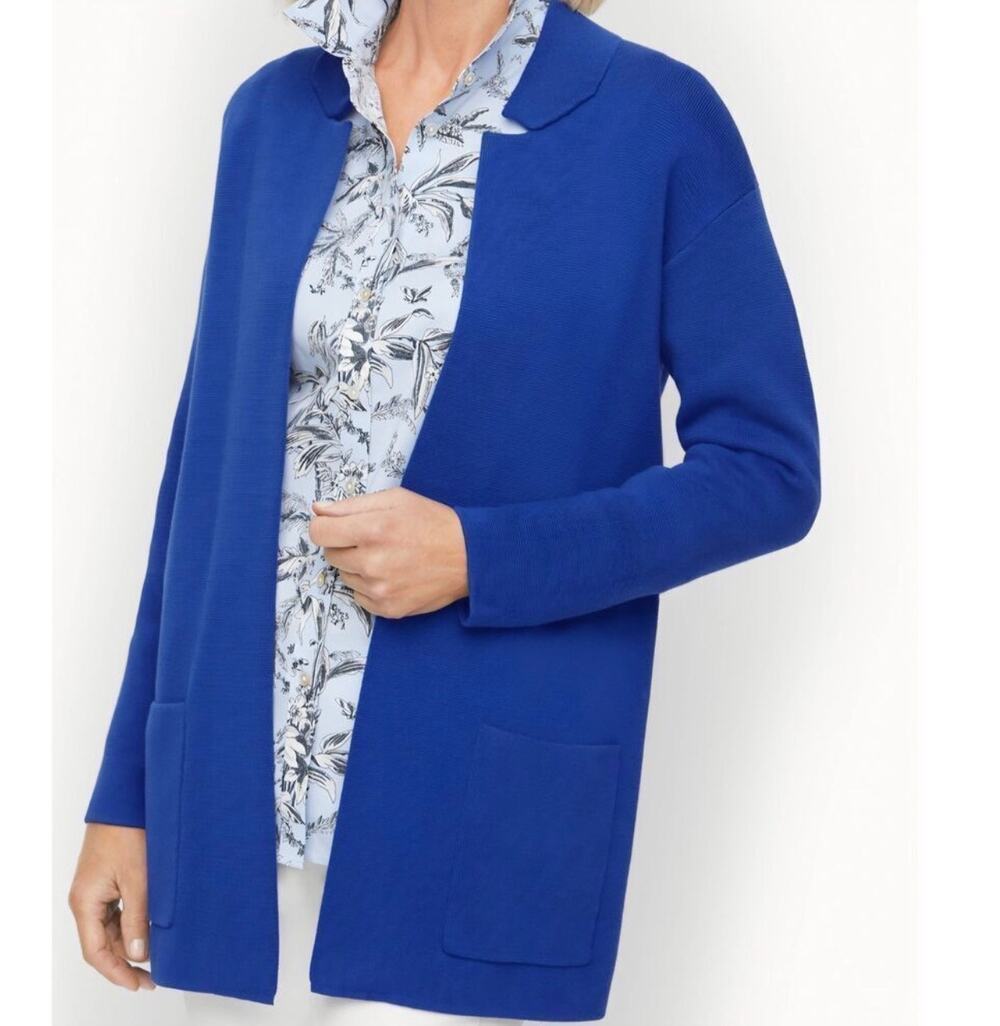 NWT Talbots Women’s Royal Blue Notched Collar Sweater Blazer Open Cardigan Large
